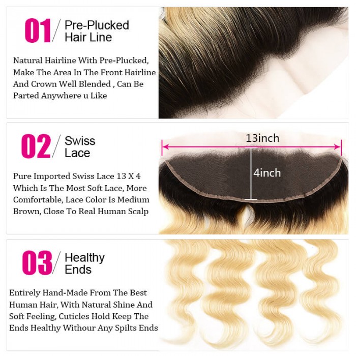 UNice 4 Bundles T1b/613 Ombre Body Wave Blonde Hair With 13x4 Lace ...