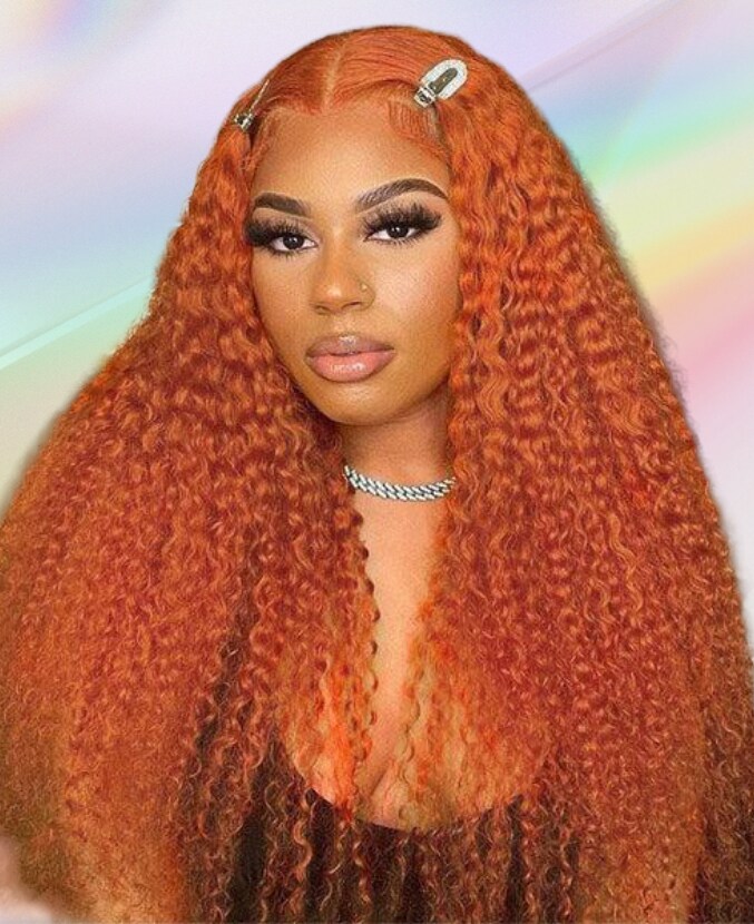 Ginger Color Glueless Jerry Curly Lace Part Wig