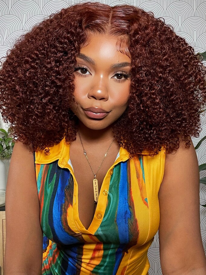 UNice 13x4 Lace Front Kinky Afro Puff Reddish Brown 16 Inch Shoulder Length Wig